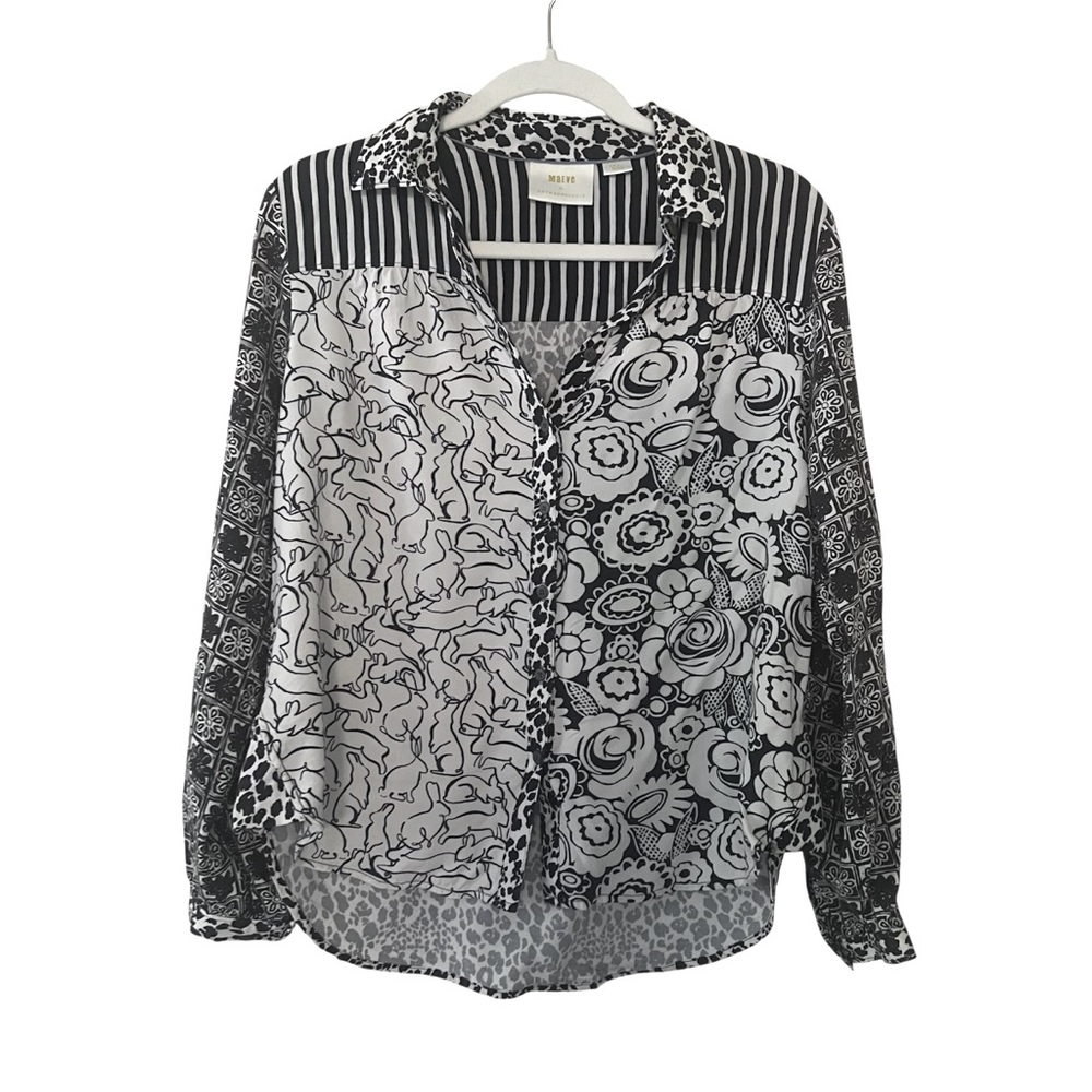 SALE! Anthropologie Maeve Bunny, Floral, Striped Print Top in Blue & White